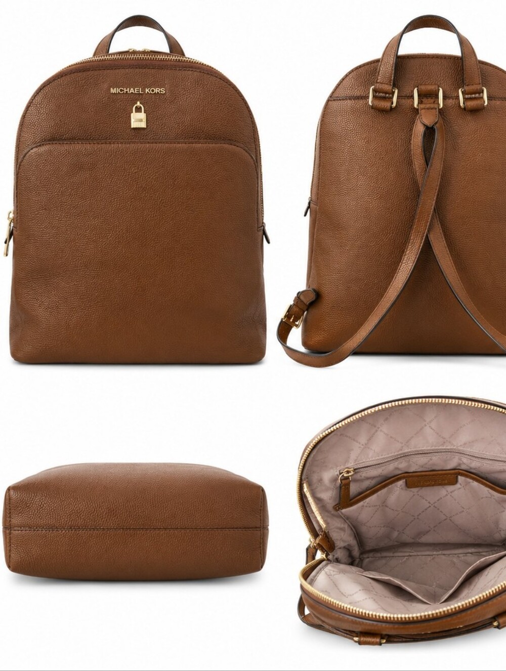 Michael Kors Cognac Pebbled Leather Backpack with Gold Hardware